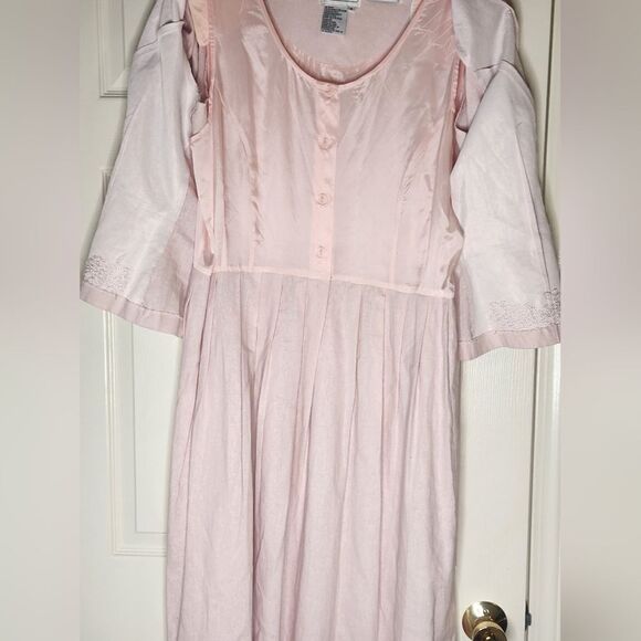 Vtg Karin Stevens 14 PastelPink LINENBlendFaux2Piece Women Midi Embroidery Dress - Picture 9 of 13